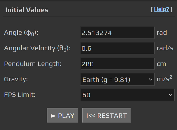 Initial Values Screenshot